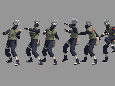 Game Anime Character With White Hair Headband Green Vest And Multiple Action Poses 3d model