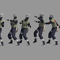 Game Anime Character With White Hair Headband Green Vest And Multiple Action Poses