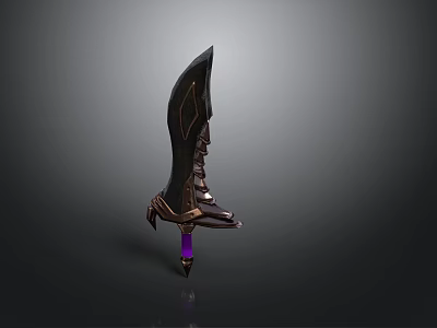 Fantasy Curved Blade Weapon With Dark Metal Finish And Purple Accents On Hilt 3d model