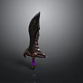 Fantasy Curved Blade Weapon With Dark Metal Finish And Purple Accents On Hilt