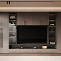 Modern Wooden TV Wall Design With Storage Cabinets Glass Doors And LED Lighting