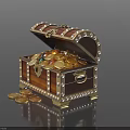 Vintage Wooden Stone Chest Open Filled With Gold Coins And Metal Accents