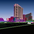Modern Commercial Street With Tall Glass Building Modern Architecture And Busy Street Vehicles