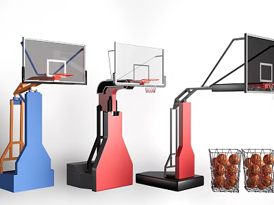 Professional Basketball Court With Multiple Colorful Hoops And Basketball Storage Baskets 3d model