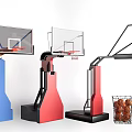 Professional Basketball Court With Multiple Colorful Hoops And Basketball Storage Baskets