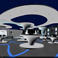 Futuristic Modern Interior Design With Starry Ceiling Blue Lighting And Curved Structures 3d model