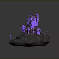 Glowing Blue Crystal Structures On Natural Stone Base With Bright Shiny Highlights 3d model