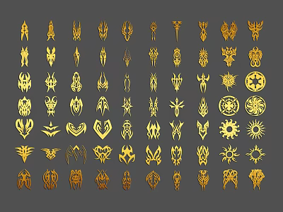 Golden Abstract Symbols Collection With Various Icon Design Elements 3d model
