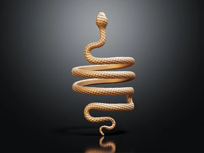 Stunning Golden Snake Coiled in Spiral Shape on Dark Background with Reflection 3d model