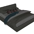Modern Double Bed With Gray Upholstered Frame Patterned Pillows And Blue Throw Blanket 3d model