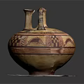 Ancient Amphora With Double Handles And Red Black Geometric Patterns On White Circular Base 3d model