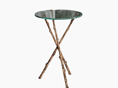 Modern Coffee Table With Round Glass Top And Crossed Branch Like Legs 3d model