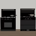 Two Black Integrated Stoves Placed Side By Side On Light Colored Floor Against White Wall