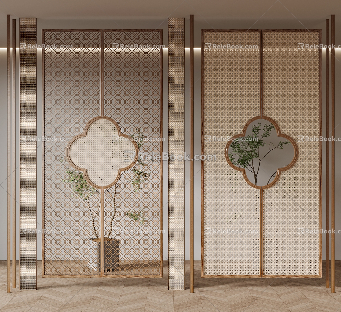 New Chinese-style Screen Partition Hollow Partition Metal Partition 3d model