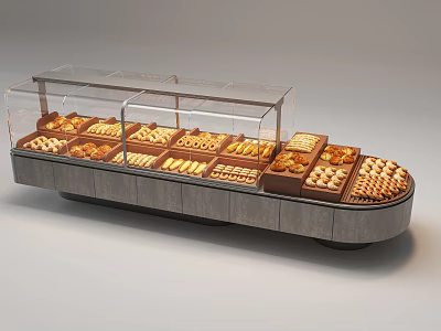 Curved Display Shelf With Transparent Glass Cover For Baked Goods And Pastries 3d model