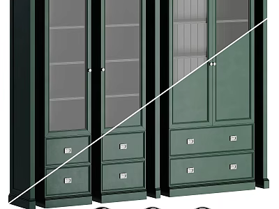 Stylish Dark Green Bookcase With Glass Doors And Spacious Storage Drawers For Modern Home Organization 3d model