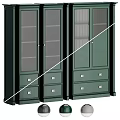 Stylish Dark Green Bookcase With Glass Doors And Spacious Storage Drawers For Modern Home Organization