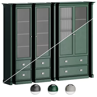 Stylish Dark Green Bookcase With Glass Doors And Spacious Storage Drawers For Modern Home Organization 3d model