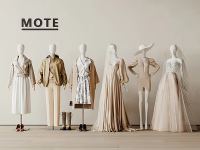 Elegant Clothes Displayed On Mannequins With Various Styles And Neutral Tones 3d model