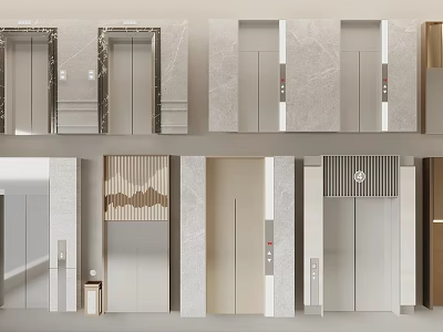 Modern Elevator Interior With Marble Panels Decorative Frames And Multiple Doors 3d model
