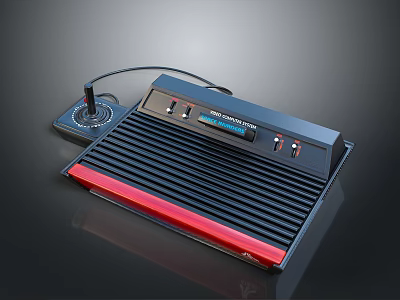 Vintage Electronic Game Console With Controller Power Button And Game Cartridge Slot Design 3d model