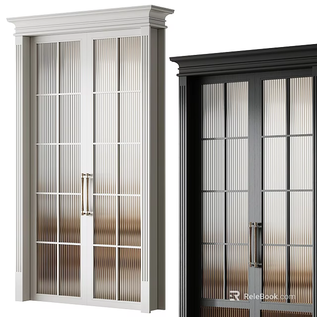 Modern Double Doors Design With Ribbed Glass In Light And Dark Colors 3d model 