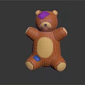 Vintage Brown Stuffed Teddy Bear Doll With Yellow Belly Purple Blue Patches And Stitched Details