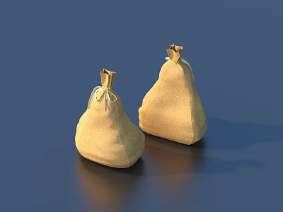 Two Beige Pear Shaped Cloth Bags With Rope Ties For Household Use 3d model