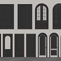 Various Black Door Designs Including Arch Single And Double Panel Styles 3d model