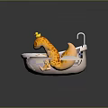 Cute Cartoon Lizard Bath Toy In Pink Bathtub With Yellow Duck And Water Tap