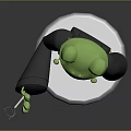 Green Frog Sculpture with Black Clothing Red Eyes and Thumbs Up Gesture on Silver Base
