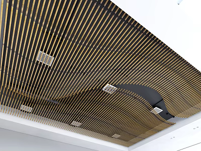 Black And Gold Striped Ceiling Design With Recessed Lights And Vent 3d model