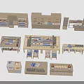 Diverse Display Shelves Layouts With Multiple Layers And Product Arrangements