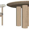 Round Wooden Children's Table With Two Cylindrical Legs And Matching Chair