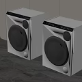 Modern White Washing Machines With Control Panel Side By Side In Laundry Area 3d model