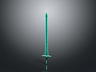 Green Sword With Hilt And Blade On Gray Gradient Background Showing Reflection 3d model