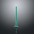 Green Sword With Hilt And Blade On Gray Gradient Background Showing Reflection