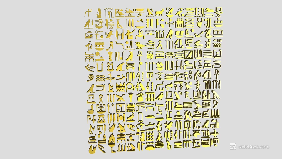 Artistic Golden Wall Decor With Intricate Symbol Patterns Arranged On Wall 3d model