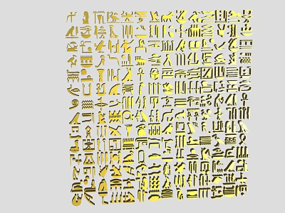 Artistic Golden Wall Decor With Intricate Symbol Patterns Arranged On Wall 3d model