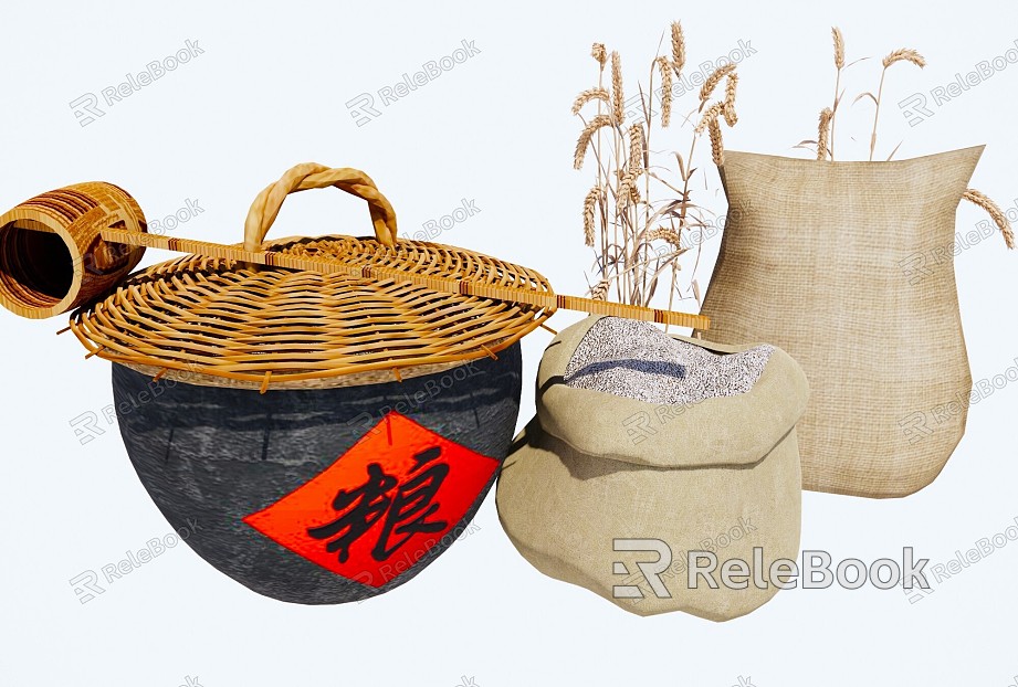 Chinese Courtyard Sick Chinese Rice Jar Chinese Old Jar Grain Storage Kitchen Rice Grain Storage Courtyard Old Objects model