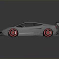 Sleek White Sports Car With Red Rims And Rear Spoiler On Dark Surface