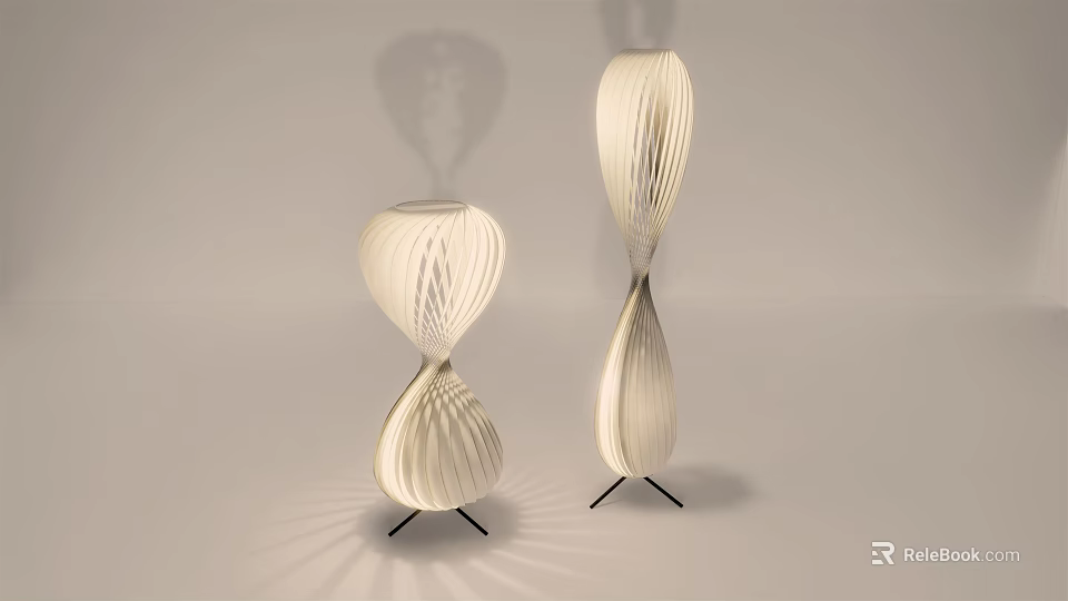 Modern Spiral Floor Lamps with White Shade Black Base and Soft Light Shadow Effects 3d model 