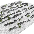 Stones And Wood Display With Green Plants Scattered On White Sand Ground