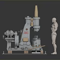 Industrial Mechanical Machine With Scale Human Figure Model And Base Structure 3d model