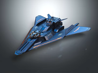 Blue Sci-Fi Spaceship With Sleek Design Futuristic Cockpit And Accent Lines 3d model