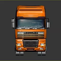Vibrant Orange Semi Truck Cab Featuring Modern Design And Reflective Surface Details