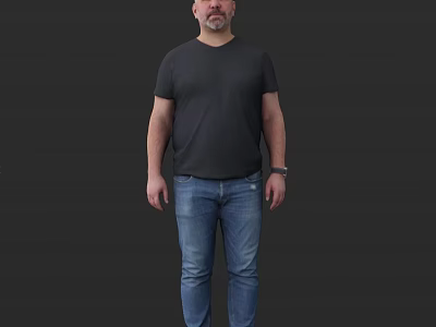 Man Wearing Black T shirt And Blue Jeans Standing Against Black Background Full Body View 3d model
