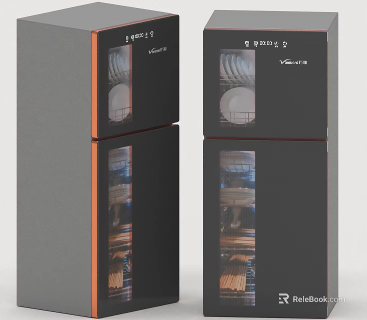 Vanward Daily Use Electric Appliance With Black Glass Door And Double Vertical Tableware Storage 3d model 