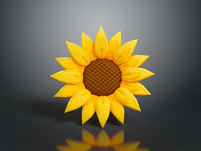 Bright Yellow Sunflower With Brown Center Yellow Petals And Reflection On Grey Background 3d model