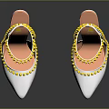 Fashionable Pink And White High Heels With Yellow Studs Pointed Toe And Ankle Straps